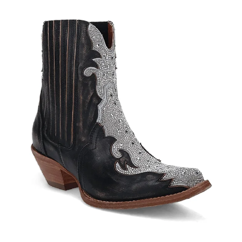 Dan Post Womens Crystalie Black Leather Ankle Boots