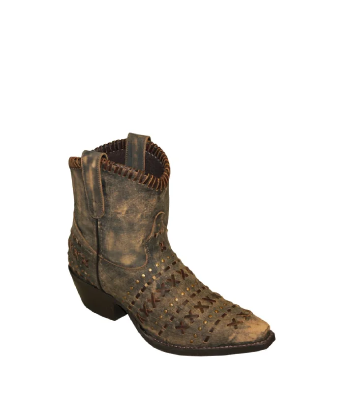 Rawhide Womens 6in Hand-Laced Distressed Brown Cowhide Ankle Boots