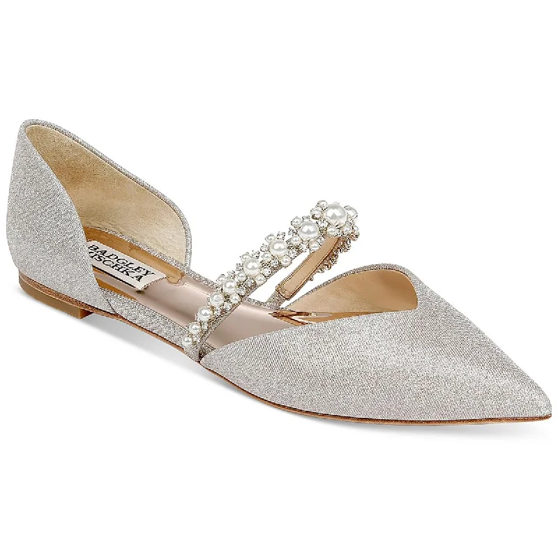 Badgley Mischka Womens Natalia Glitter Slip On Ballet Flats