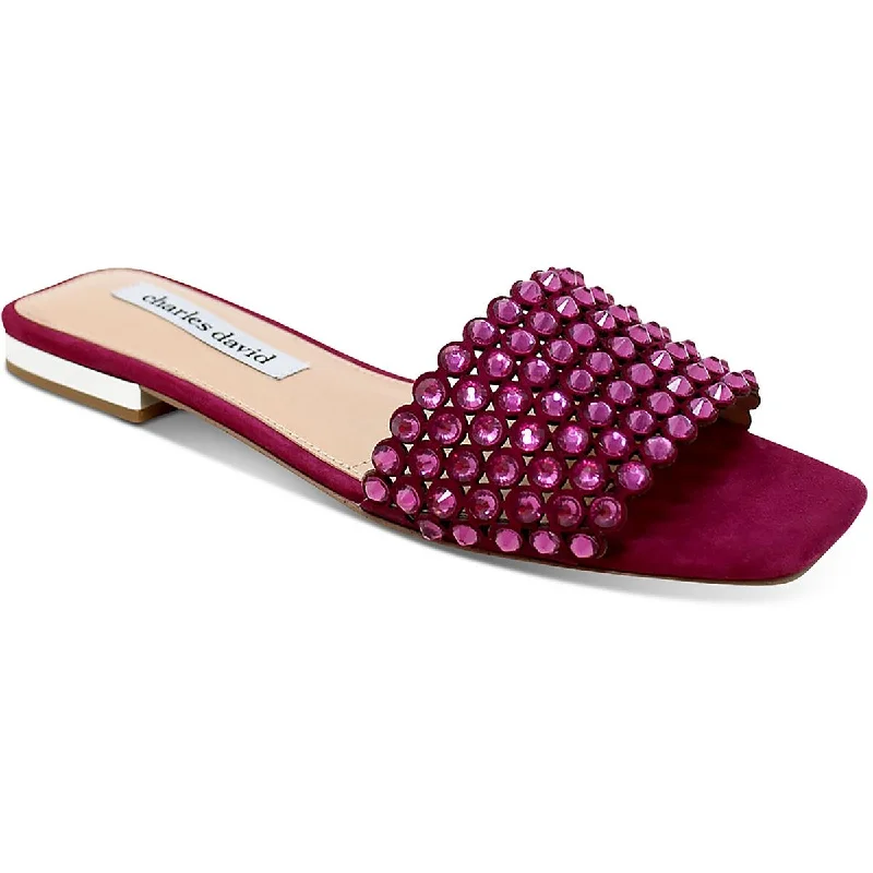 Fashion Deal Charles David Womens Sparkle Suede Embellished Slide Sandals