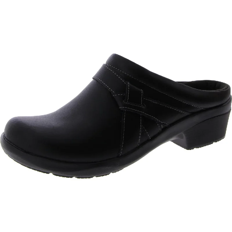 Clarks Womens Faux Leather Slip-On Clogs