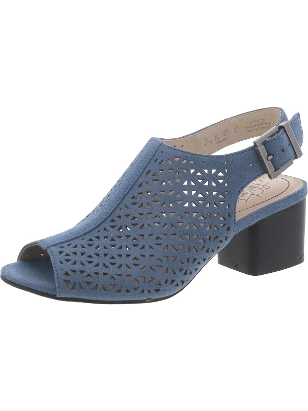 Comfortable Stretchy Shoes Relay 2 Womens Faux Suede Slingback Block Heel