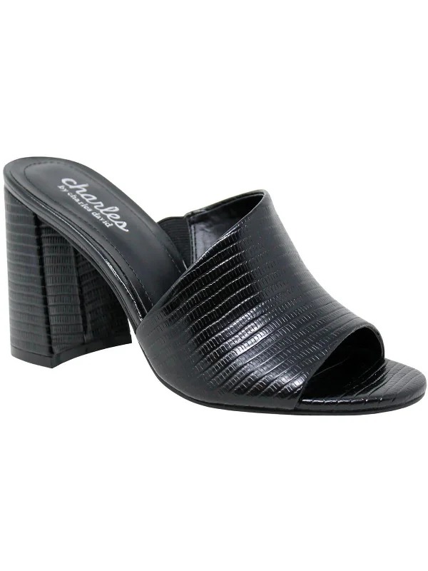 Seasonal Fashion Reveal Womens Faux Leather Peep-Toe Block Heel