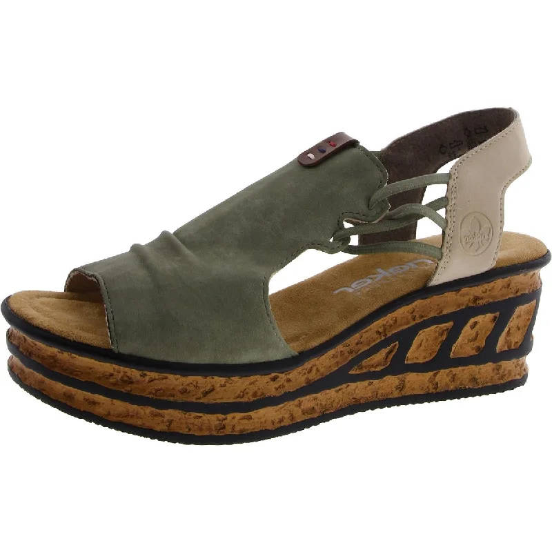 Holiday Glam Rieker Womens Rose 75 Faux Leather Slingback Wedge Sandals