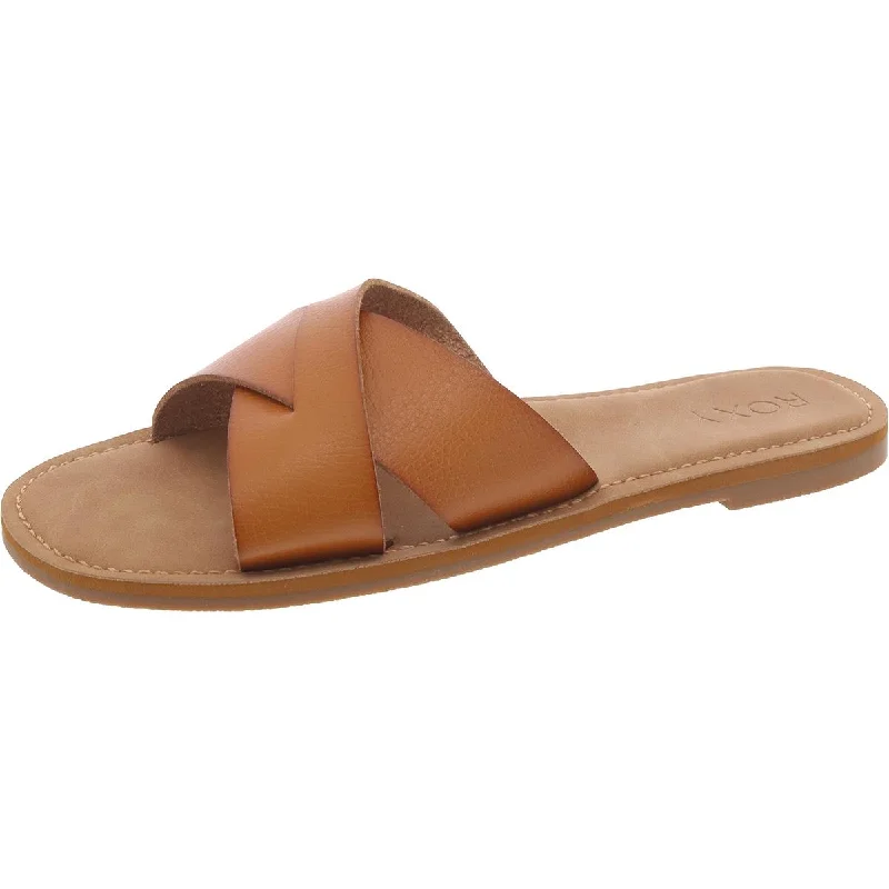 Women's Flats Sale Roxy Womens Faux Leather Criss-Cross Slide Sandals