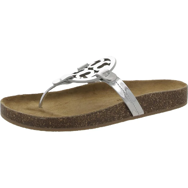 Street Style Discounts Tory Burch Womens Leather Metallic Slide Sandals