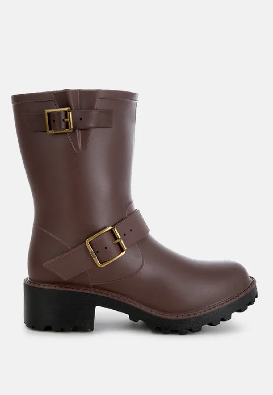 Daring Fashion Promotions Anong Harness Detail Calf Boots