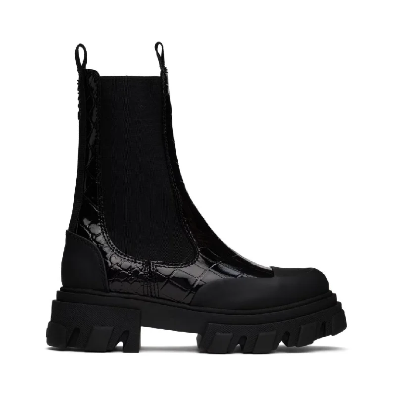 Trendy Pulse Cleated Mid Chelsea Boot Naplack Croco (Black)