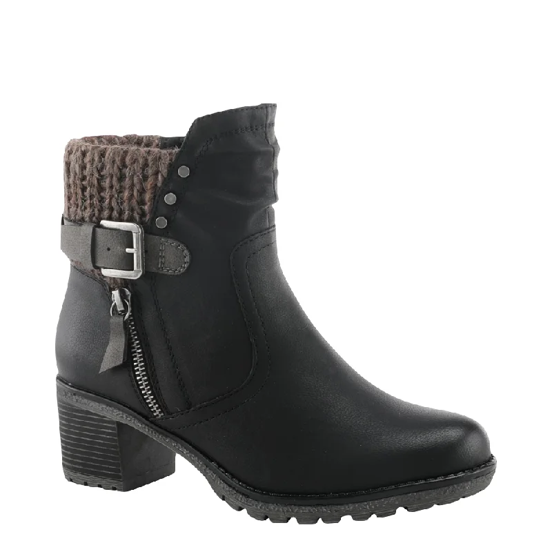 Everyday Shoes Promotion Spring Step Women's Rene Water Resistant Side Zip Sweater Cuff Heeled Boot in Black