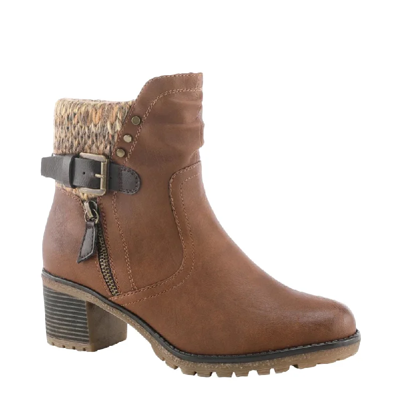 Trendy Boots Discount Spring Step Women's Rene Water Resistant Side Zip Sweater Cuff Heeled Boot in Brown