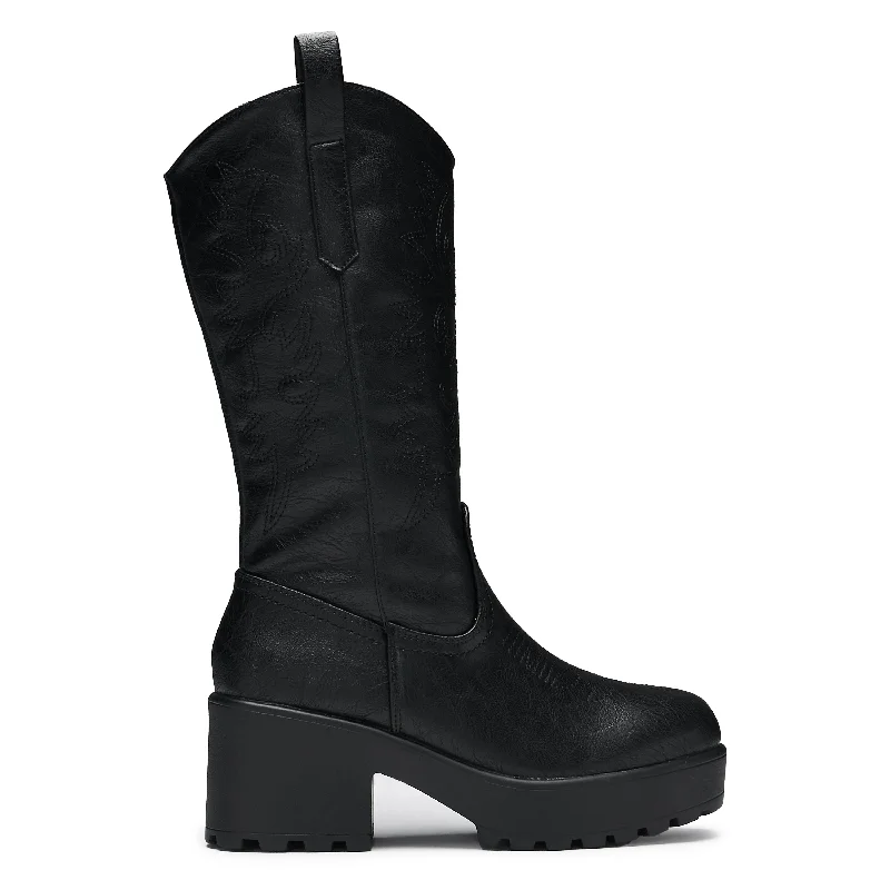 Comfortable Fashionable Shoes Wintu Long Chunky Western Boots - Vintage Black