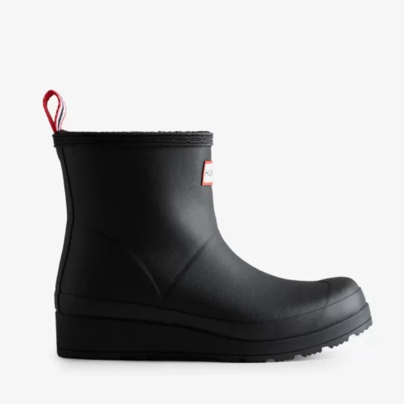 Comfort Meets Fashion Women's Play Vegan Shearling Insulated Short Rain Boot (Black)